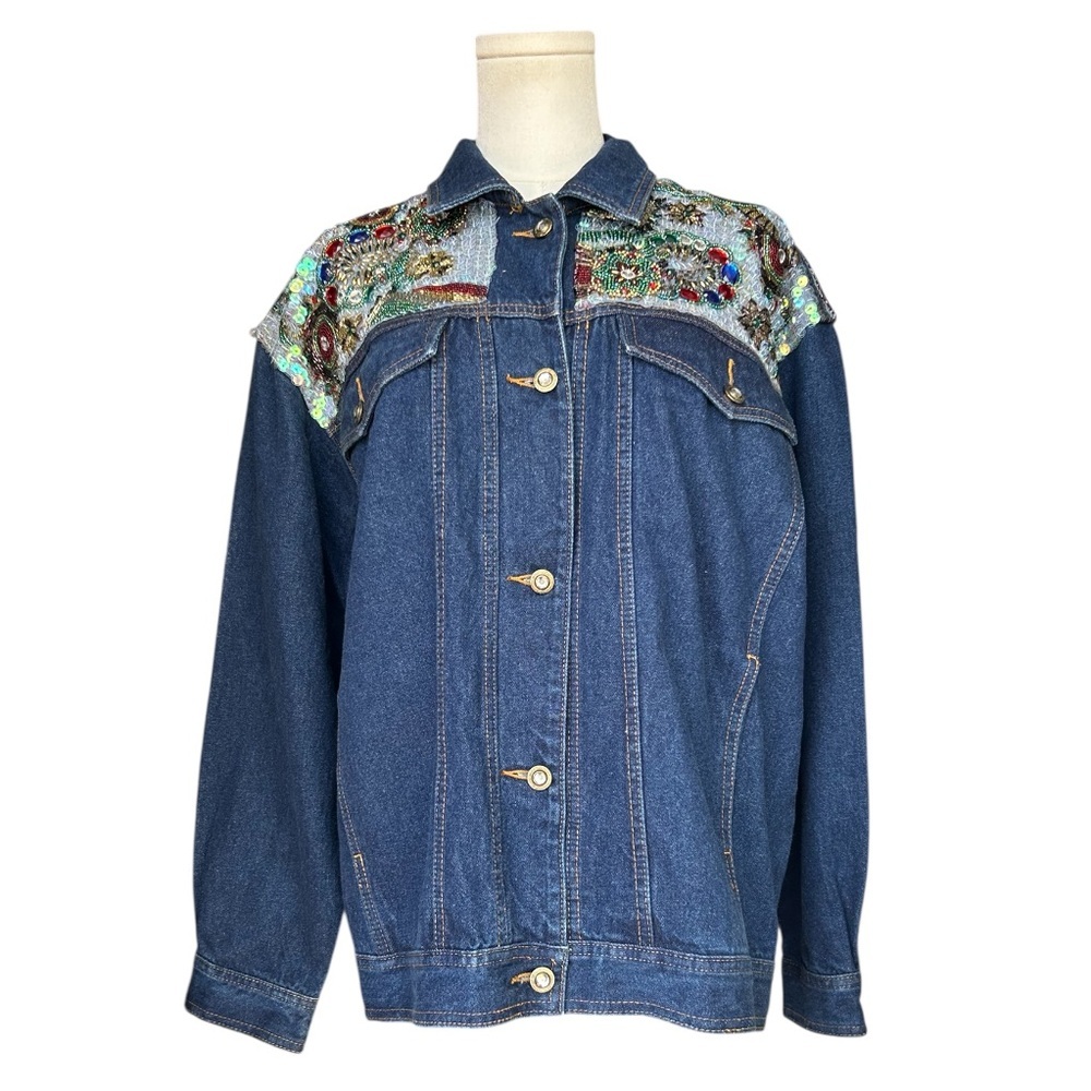 Vintage 1991 Ib Diffusion Sequin Beaded Denim Jea… - image 8